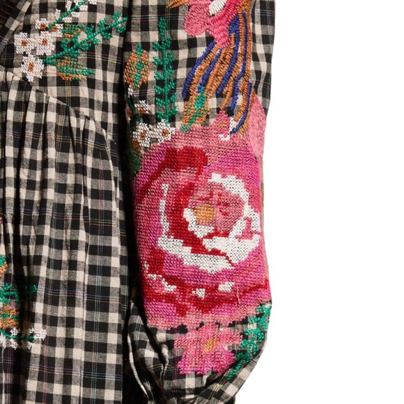 Rooster Cross-Stitch Embroidered Gingham Maxi Dress - Picture 3 of 3